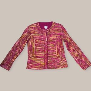CHICO's Colorful Floral Pink Pleated Jacket Blazer Small Office Business Cottage